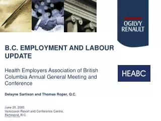 B.C. EMPLOYMENT AND LABOUR UPDATE