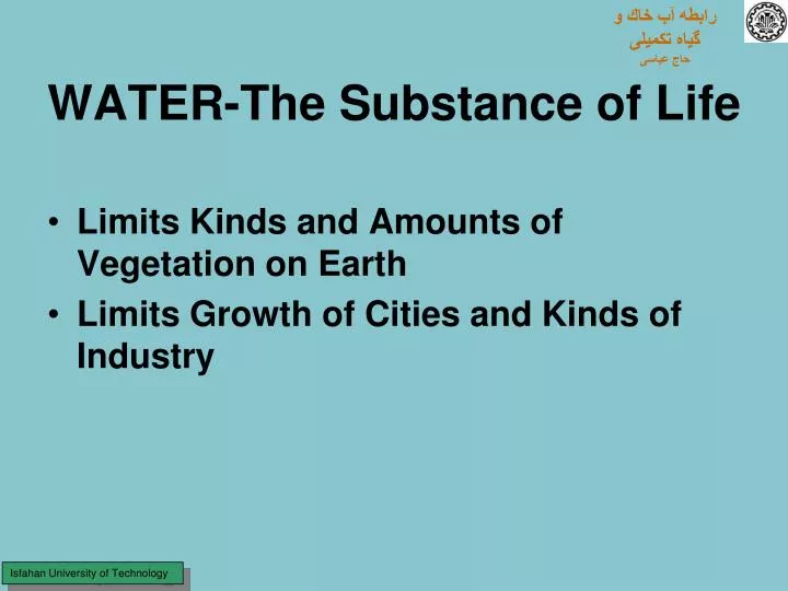 water the substance of life