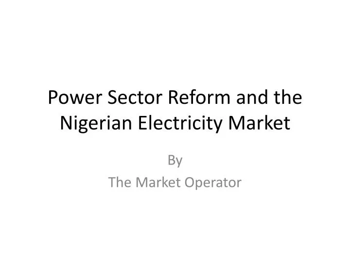 power sector reform and the nigerian electricity market
