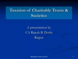 Taxation of Charitable Trusts &amp; Societies