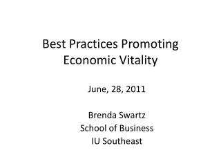 Best Practices Promoting Economic Vitality