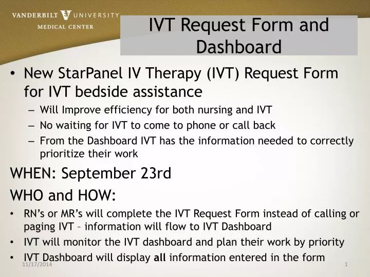 ivt request form and dashboard