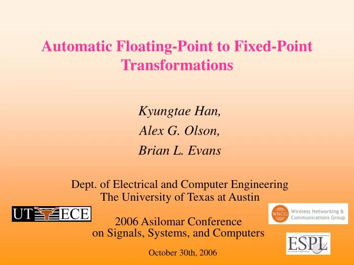 automatic floating point to fixed point transformations