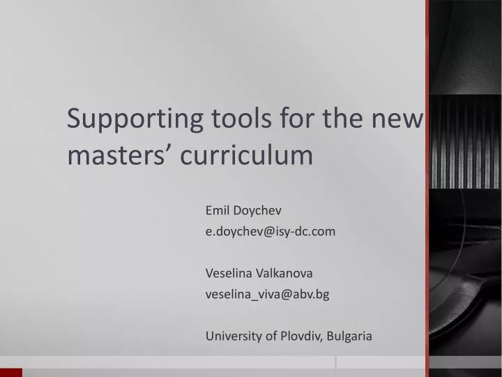 supporting tools for t he new masters curriculum