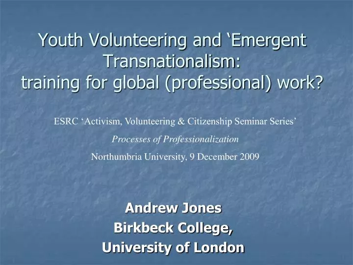 youth volunteering and emergent transnationalism training for global professional work
