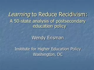 Learning to Reduce Recidivism: A 50-state analysis of postsecondary education policy