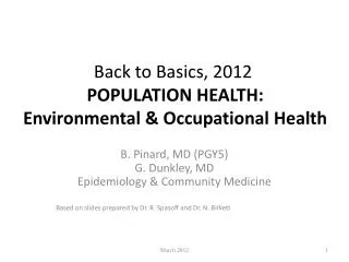 Back to Basics, 2012 POPULATION HEALTH: Environmental &amp; Occupational Health