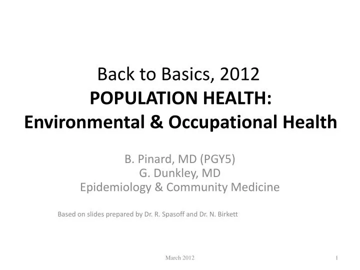 back to basics 2012 population health environmental occupational health