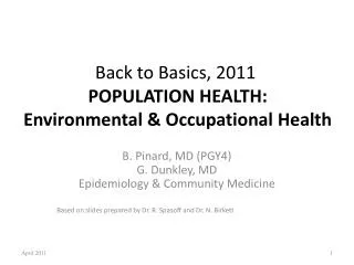 Back to Basics, 2011 POPULATION HEALTH: Environmental &amp; Occupational Health