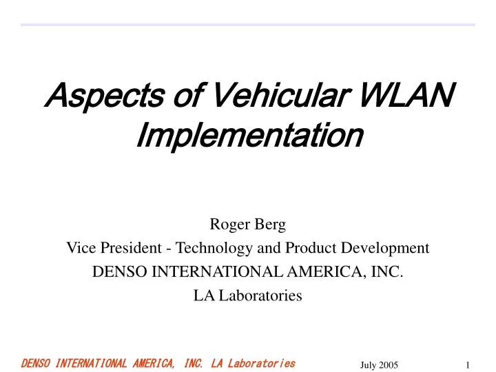 aspects of vehicular wlan implementation