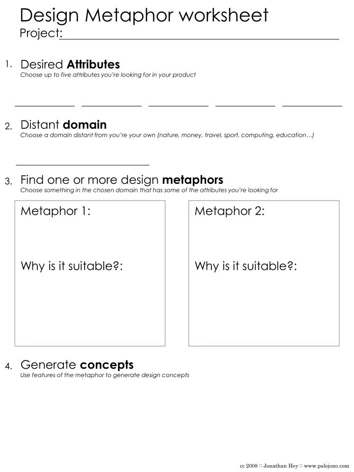 design metaphor worksheet project