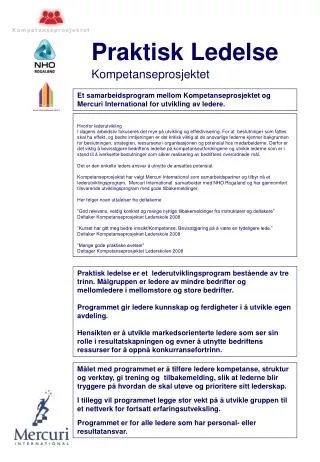 praktisk ledelse kompetanseprosjektet