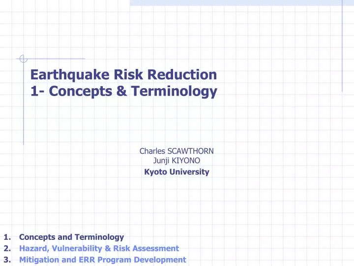 earthquake risk reduction 1 concepts terminology
