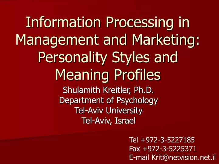 information processing in management and marketing personality styles and meaning profiles
