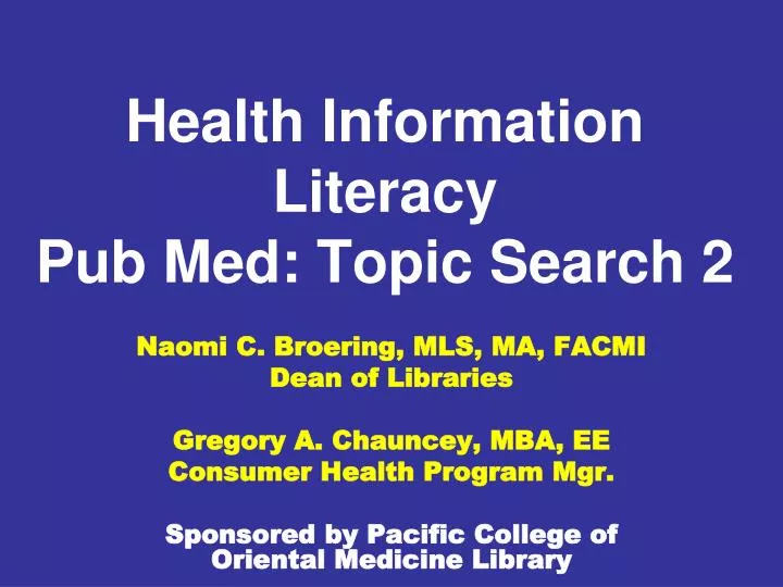 health information literacy pub med topic search 2