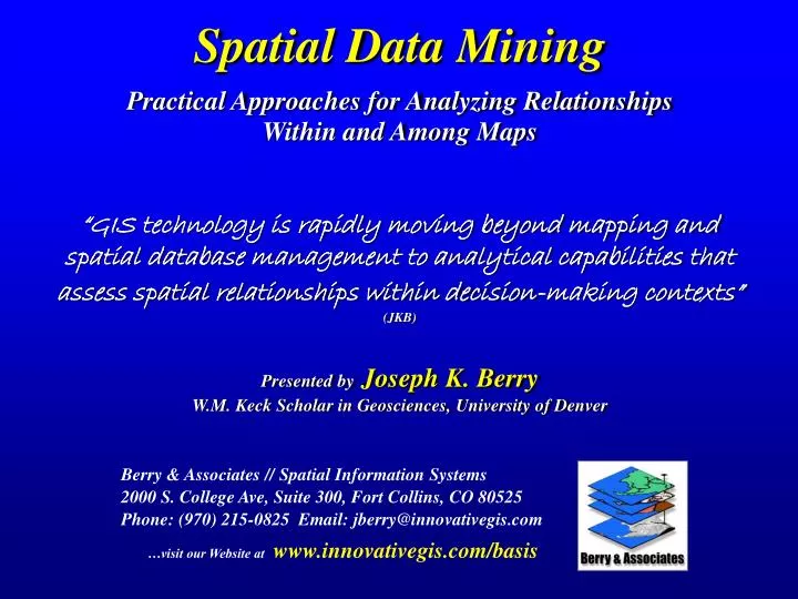 spatial data mining practical approaches for analyzing relationships within and among maps