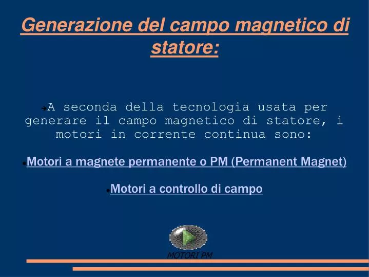 generazione del campo magnetico di statore