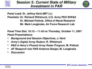 Session 2: Current State of Military Investment in PAR