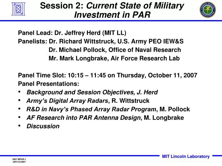 session 2 current state of military investment in par