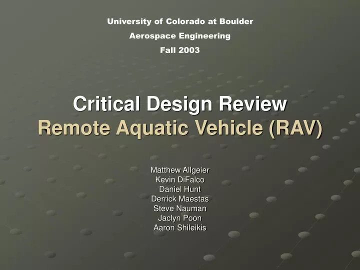 critical design review remote aquatic vehicle rav