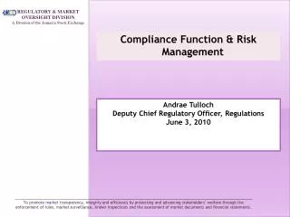 Compliance Function &amp; Risk Management