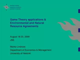 Game Theory applications &amp; Environmental and Natural Resource Agreements