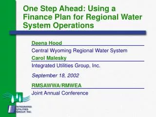 One Step Ahead: Using a Finance Plan for Regional Water System Operations