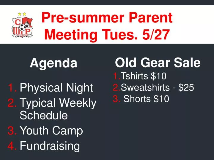 pre summer parent meeting tues 5 27