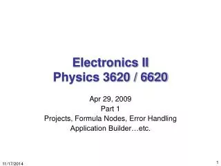 Electronics II Physics 3620 / 6620