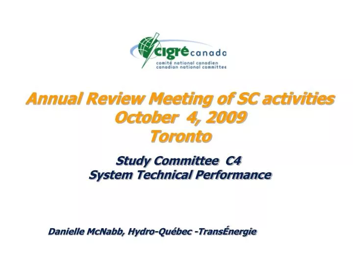 annual review meeting of sc activities october 4 2009 toronto