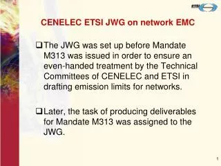 CENELEC ETSI JWG on network EMC