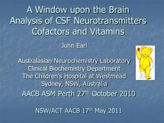 A Window upon the Brain Analysis of CSF Neurotransmitters Cofactors and Vitamins