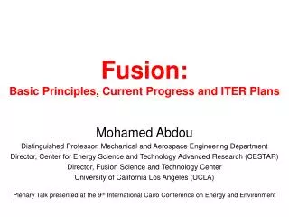 Fusion: Basic Principles, Current Progress and ITER Plans