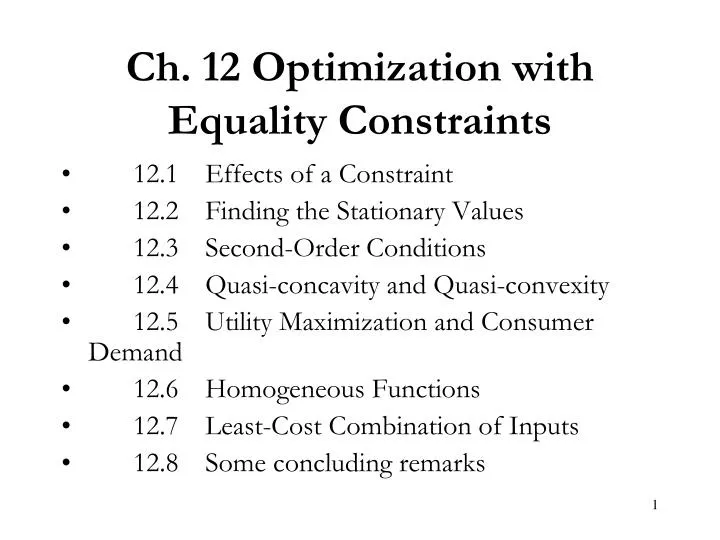 ch 12 optimization with equality constraints