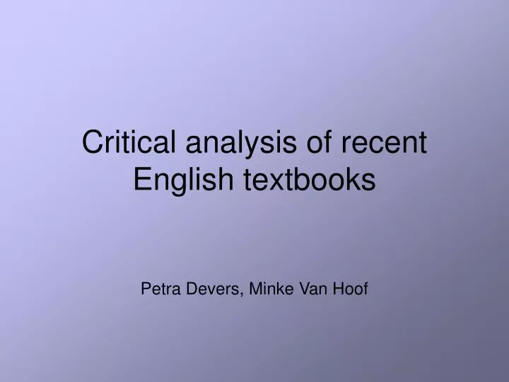critical analysis of recent english textbooks