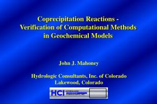 John J. Mahoney Hydrologic Consultants, Inc. of Colorado Lakewood, Colorado