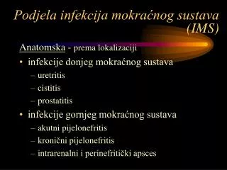 podjela infekcija mokra nog sustava ims