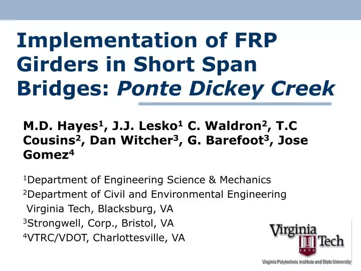 implementation of frp girders in short span bridges ponte dickey creek