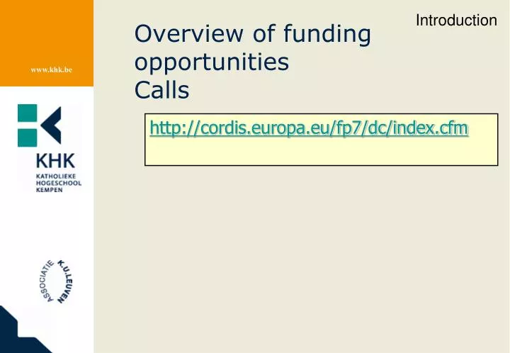 overview of funding opportunities calls