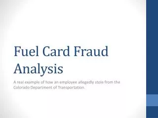 Fuel Card Fraud Analysis