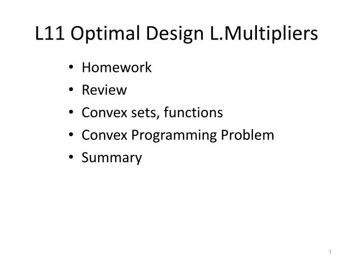 l11 optimal design l multipliers