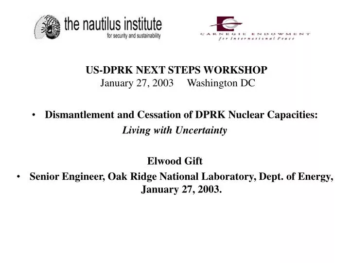us dprk next steps workshop january 27 2003 washington dc