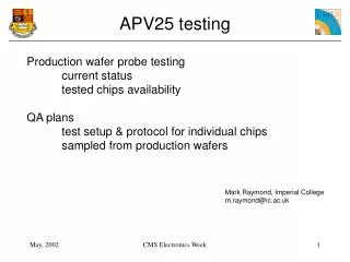 APV25 testing