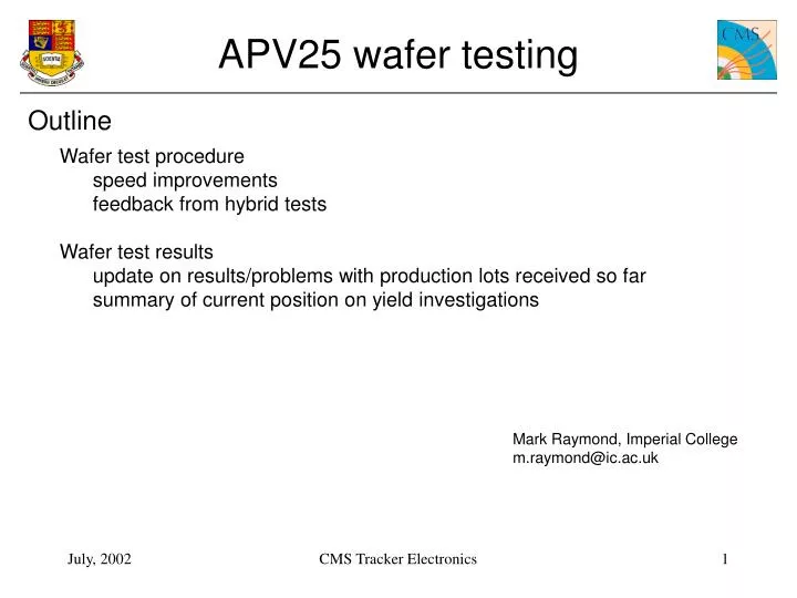 apv25 wafer testing