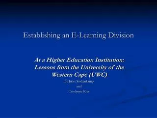 Establishing an E-Learning Division