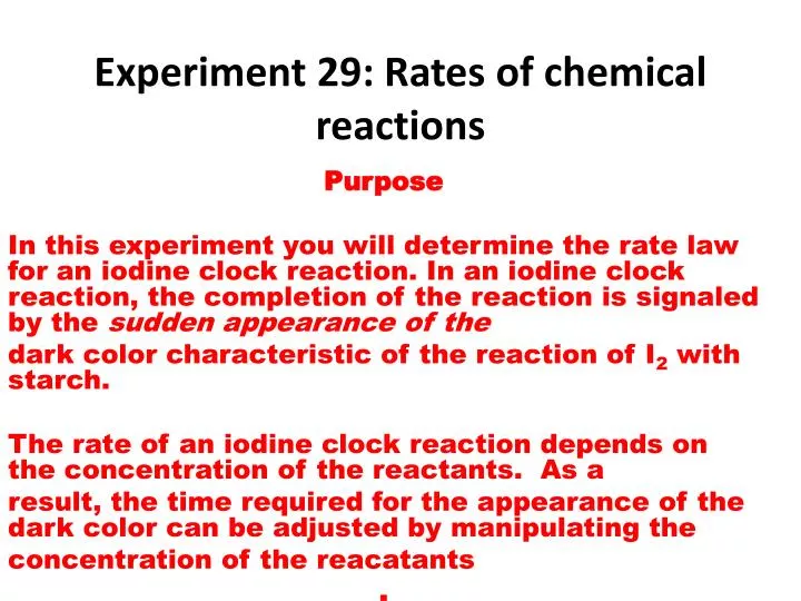 experiment 29 rates of chemical reactions