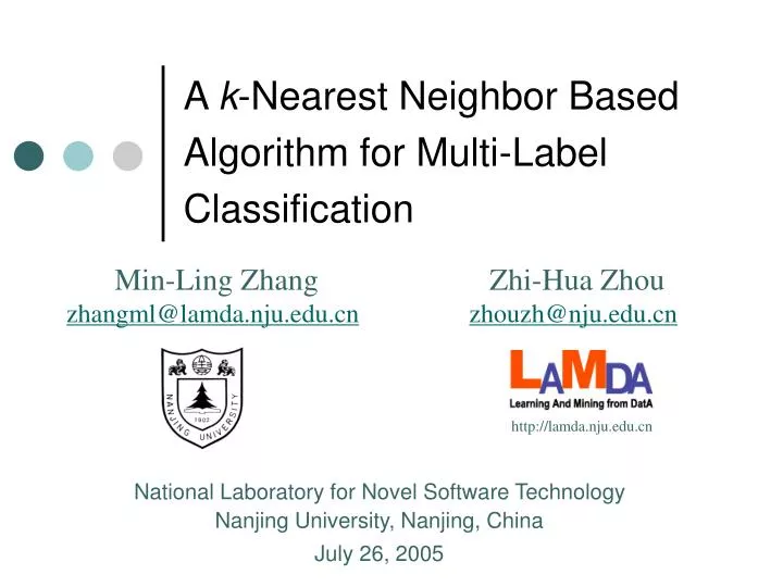 a k nearest neighbor based algorithm for multi label classification