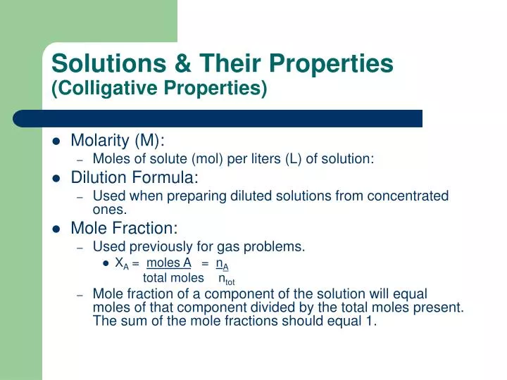 solutions their properties colligative properties