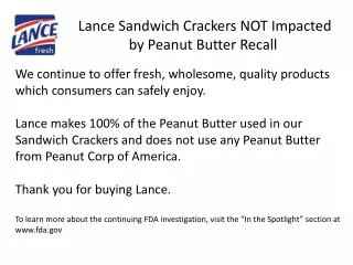 Lance Sandwich Crackers NOT Impacted by Peanut Butter Recall