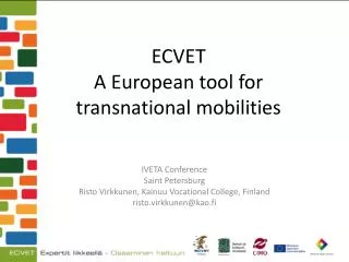 ECVET A European tool for transnational mobilities